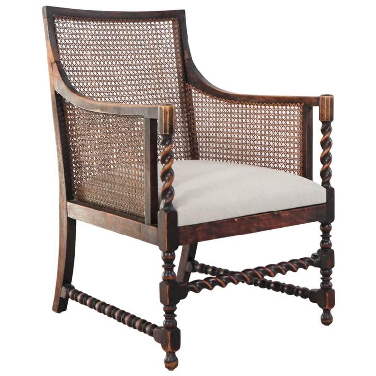 Vintage Cane Armchair with Spindle / Solomonic Column Details at 1stDibs