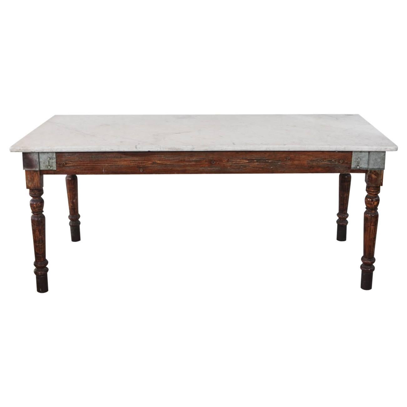 Italian Farm Table with White Marble Top