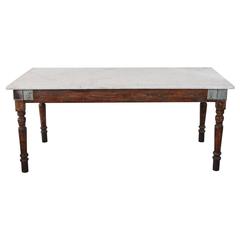 Vintage Italian Farm Table with White Marble Top