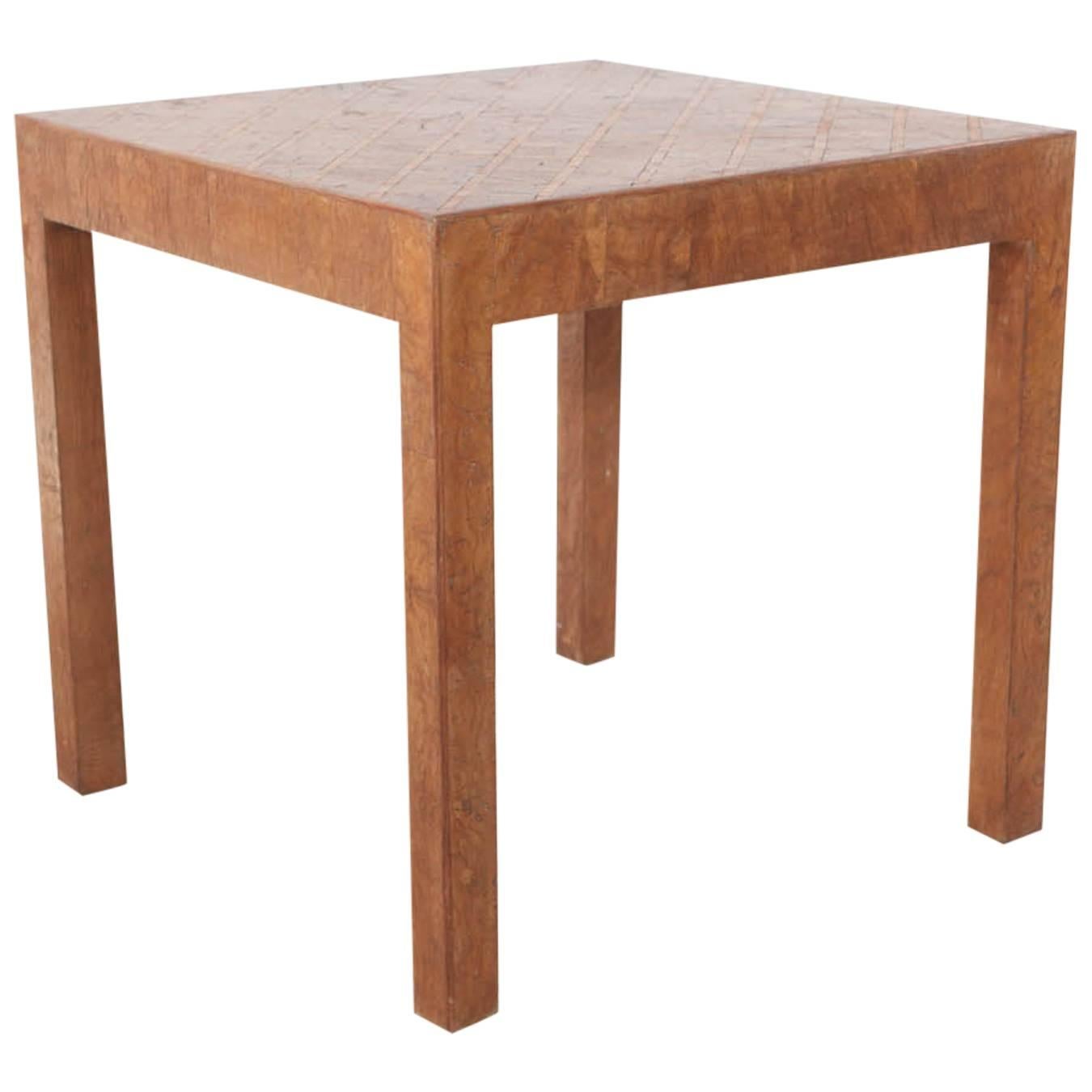 Tall Square Side Table in Burl Marquetry Finish