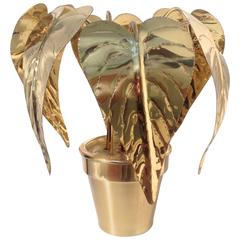 Vintage Regency Style Brass Leaves Plant in Pot Lamp, Italian Manufactured, circa 1970