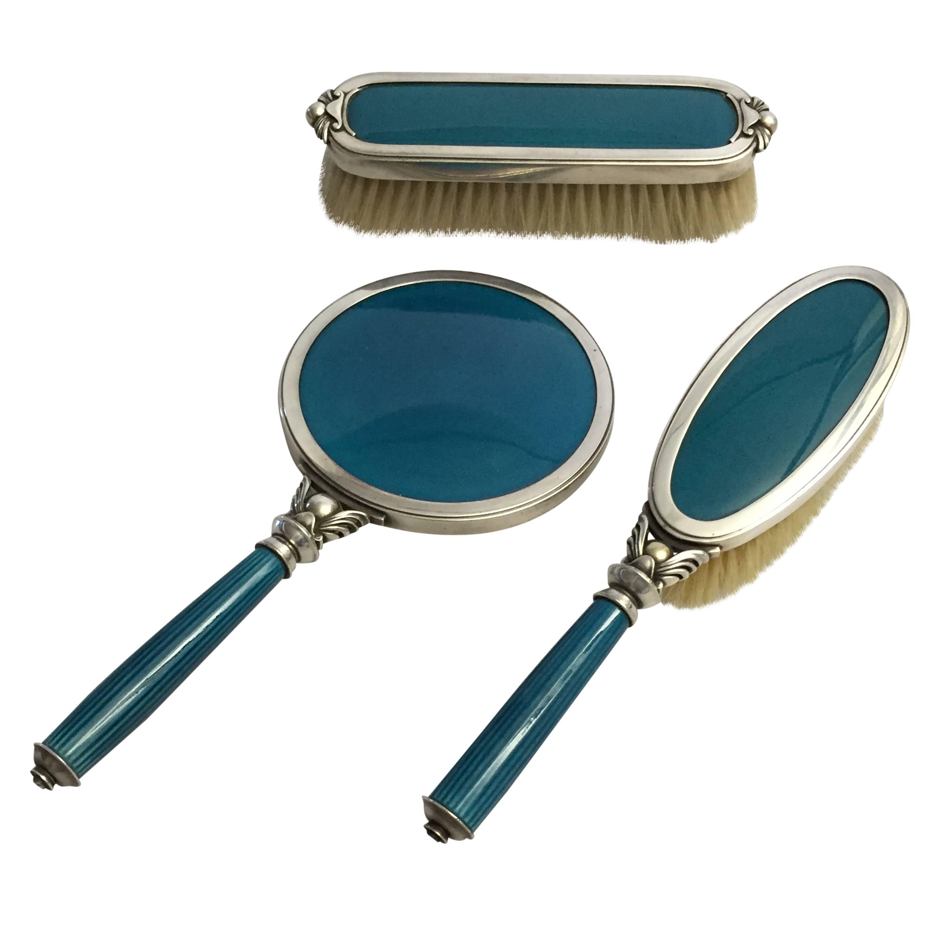 Georg Jensen Brush and Mirror Set Designed by Harald Nielsen For Sale