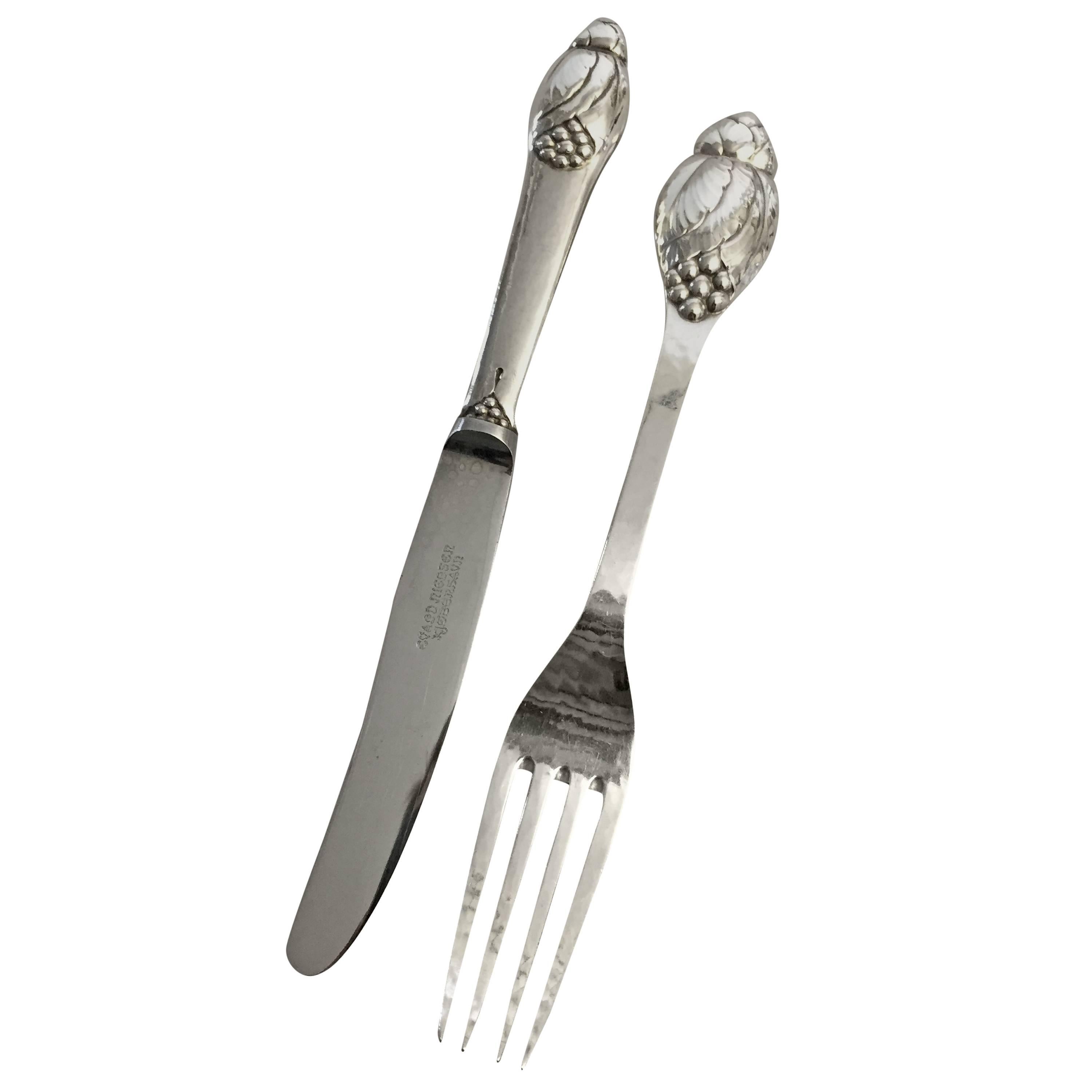 Evald Nielsen Sterling Silver Children Flatware Set for 12 People For Sale