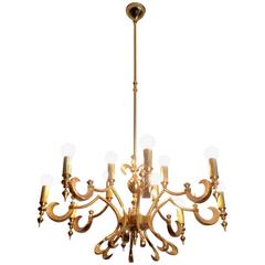 Sculptural 16 light Brass Chandelier, Italy 6