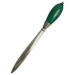 Georg Jensen Sterling Silver Letter Opener with Green Agate #202