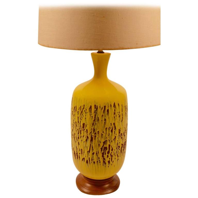 Large Volcanic Glaze Yellow Ceramic Lamp For Sale at 1stdibs