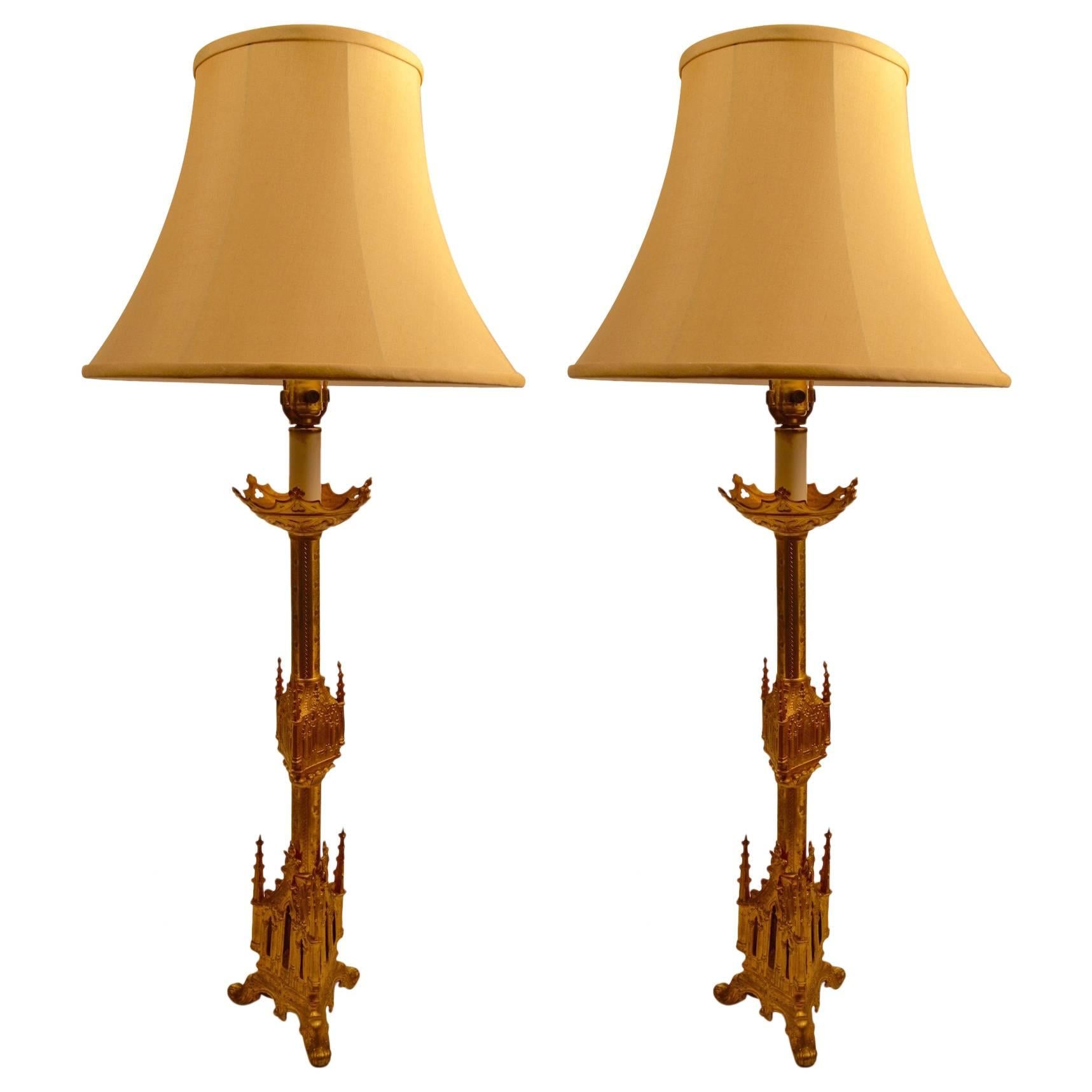 Pair of Gothic Revival Pricket Lamps