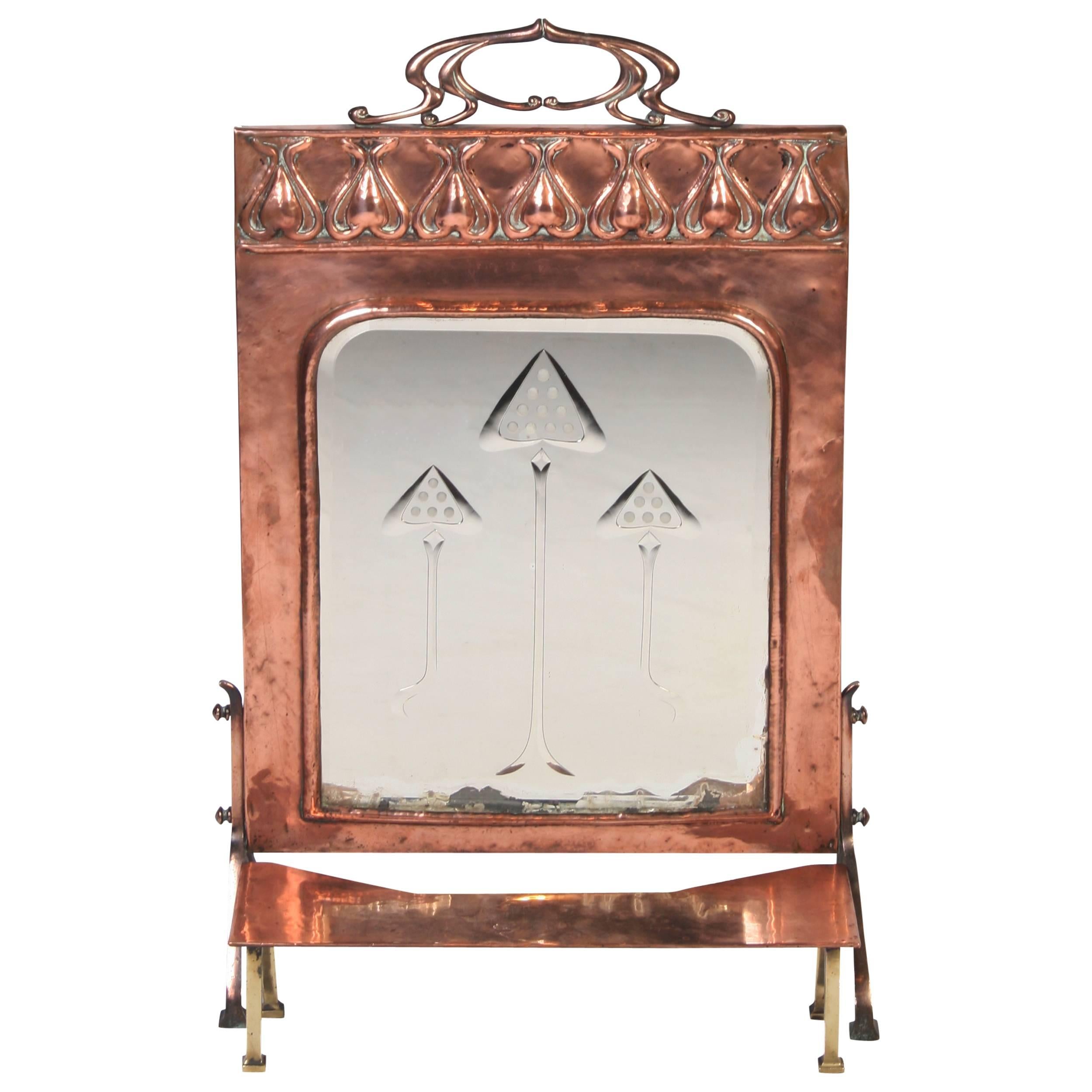 Art Nouveau Period Copper Fire Screen For Sale