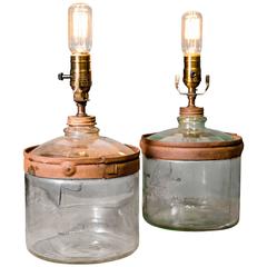 Vintage Glass and Iron Industrial Style Table Lamps