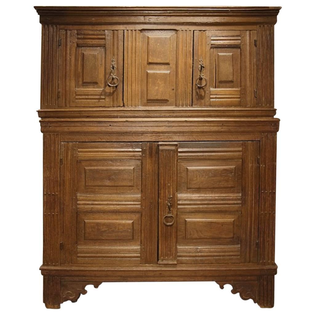 17th Century Flemish Oak Panelled Cupboard, Dated 1657 For Sale
