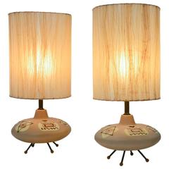 Unique Pair of 1950s Ceramic Table Lamps