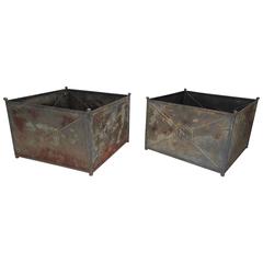 Used Pair of Large French Zinc Garden Planters
