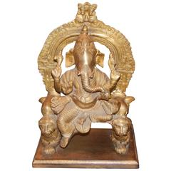 Vintage Bronze Figure of Ganesh Seated in Gold