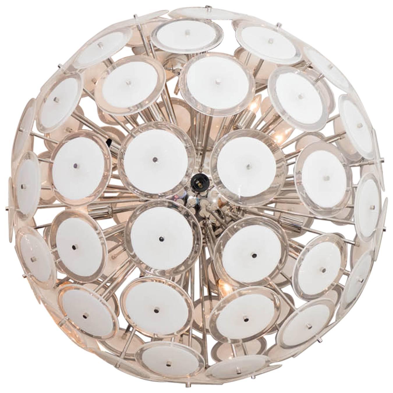 Custom Large White Murano Glass Disc Sputnik Chandelier  For Sale