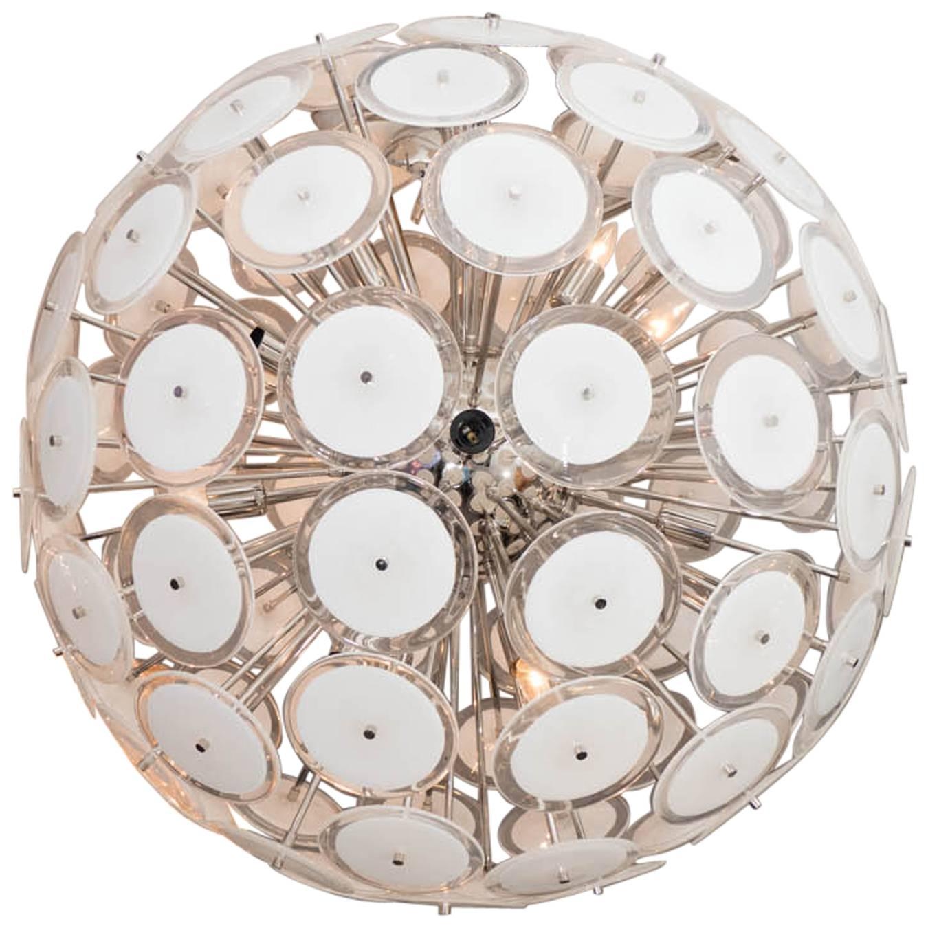Custom Large White Murano Glass Disc Sputnik Chandelier