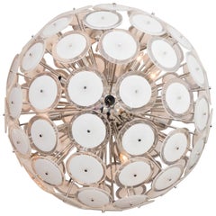 Custom Large White Murano Glass Disc Sputnik Chandelier