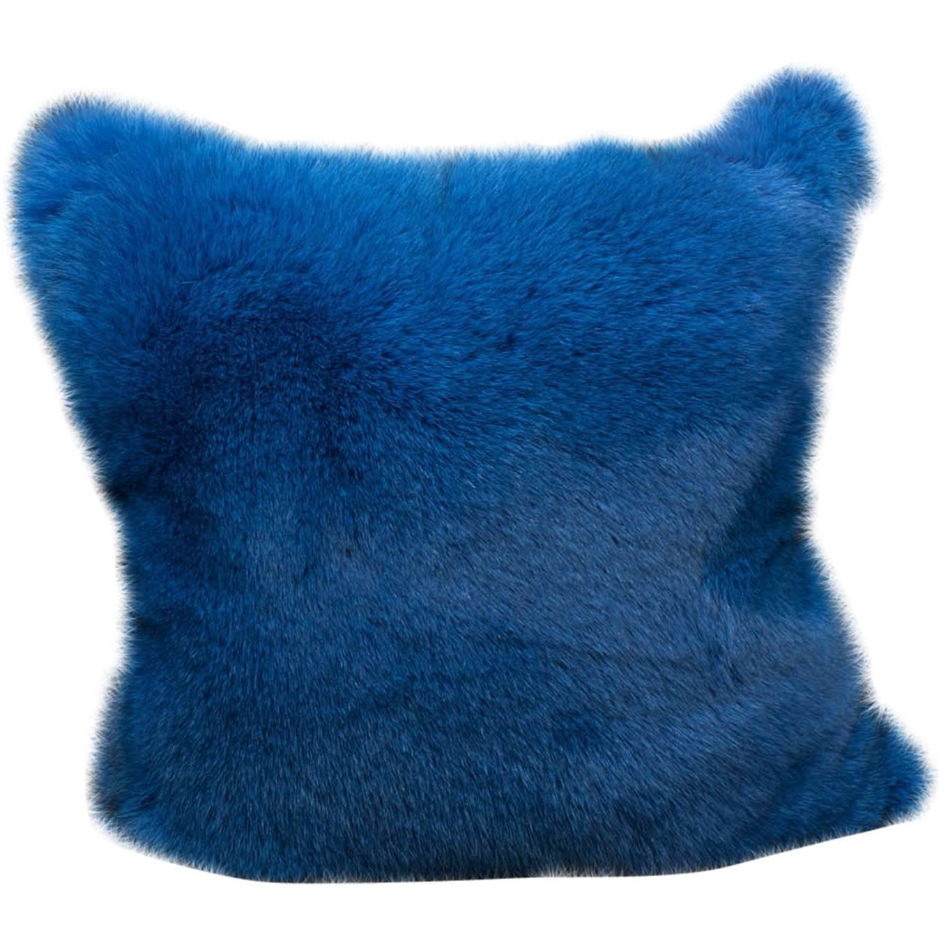 Electric Blue Fox Fur Pillow