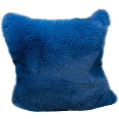 Electric Blue Fox Fur Pillow