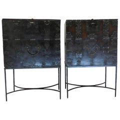 Pair 18th Century Tall Korean Chests on Iron Bases