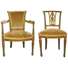 18th Century Italian Paint and Gilt Ballroom Arm and Side Chair