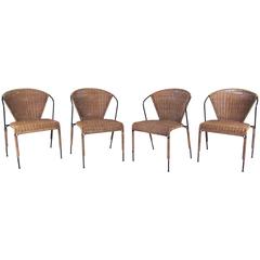 Set of Mid-Century Modern Wicker Seat Umanoff Style Dining Chairs