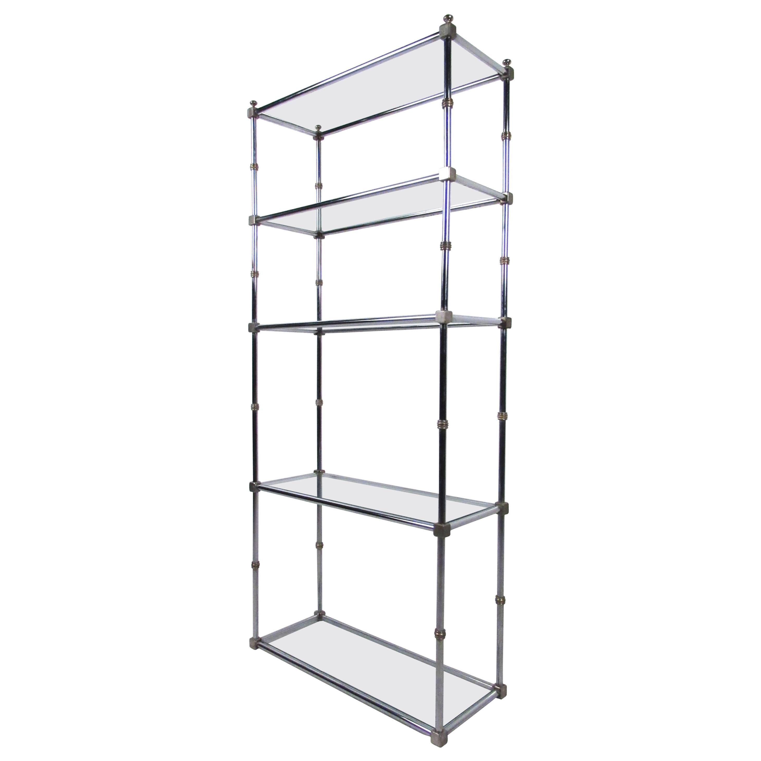 Mid-Century Modern Chrome and Brass Display Etagere
