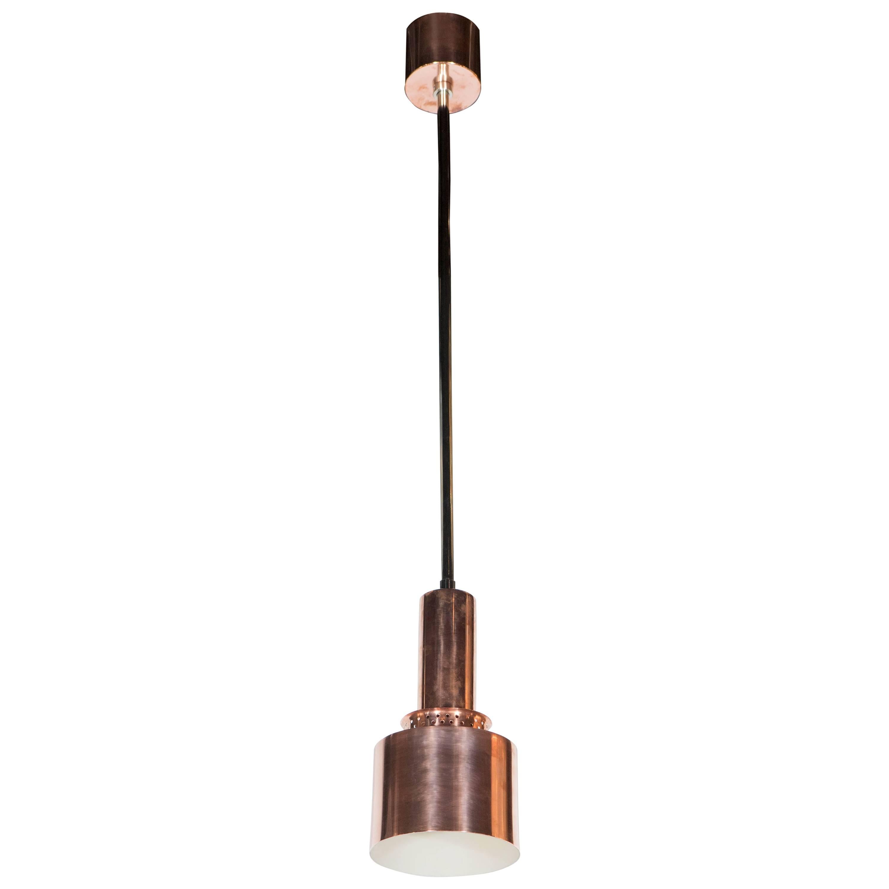 Lampe à suspension industrielle en cuivre moderniste du milieu du siècle dernier de Hans Agne Jakobsson