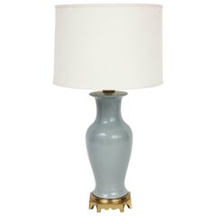 1940s Blue Porcelain Table Lamp by Paul Hanson