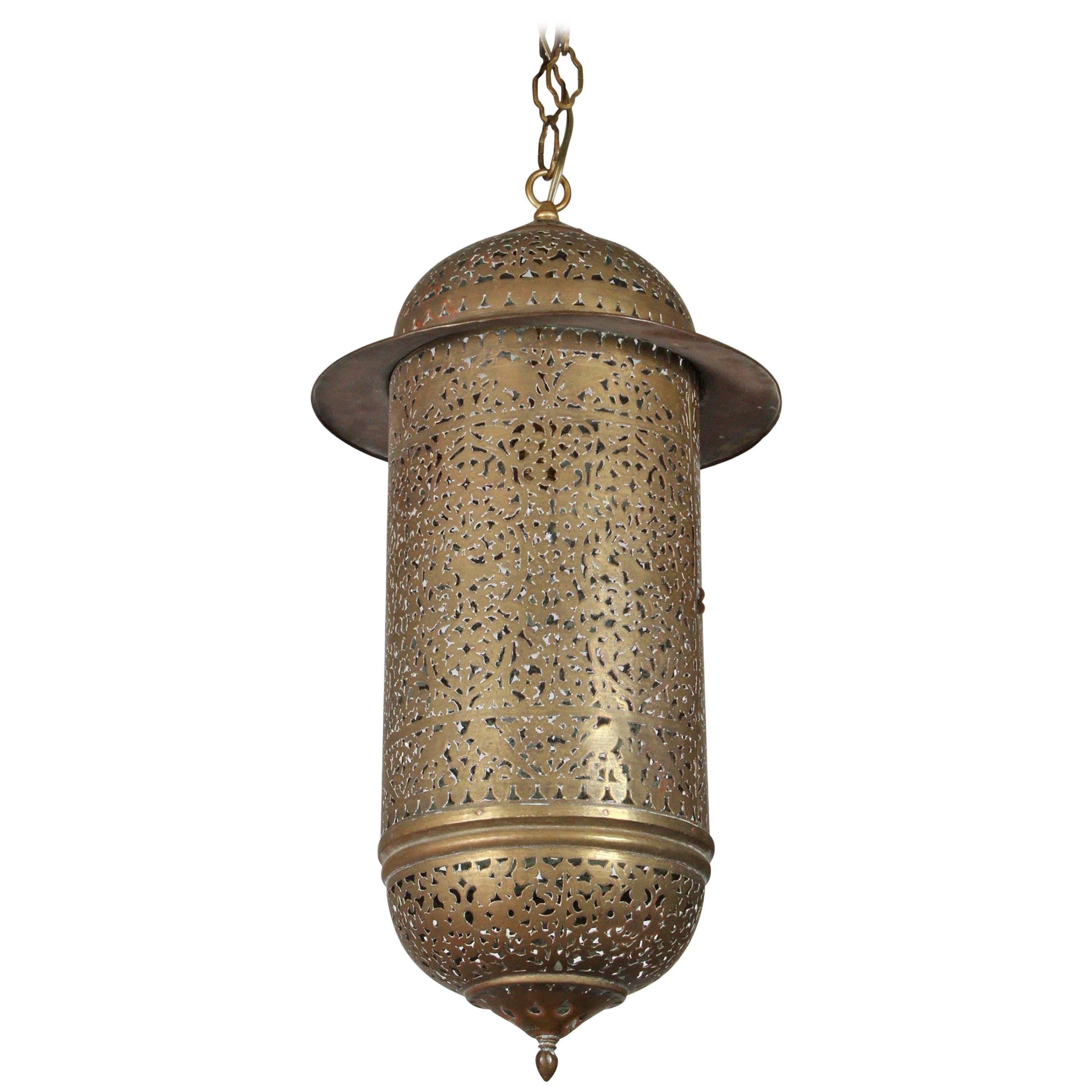 Vintage Moroccan Brass Filigree Pendant Light Fixture