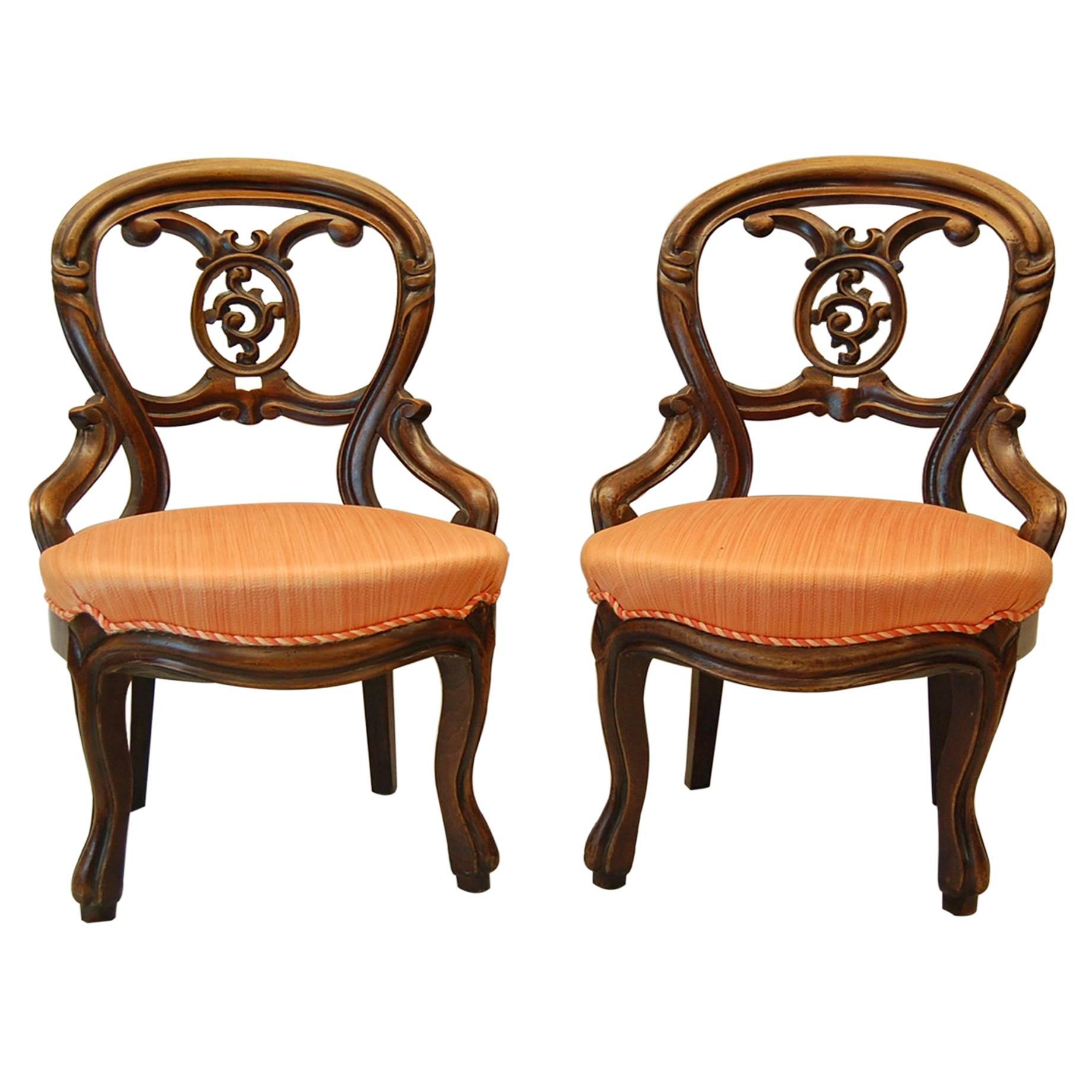 Pair Victorian Walnut Carved Parlor Chairs, circa 1870