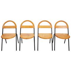 Set of Four Natural Leather Italian Modern Dining Chairs