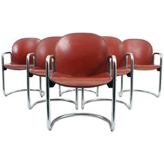 Six Afra and Tobia Scarpa 1974 Dialogo Leather Dining Chairs for B&B Italia