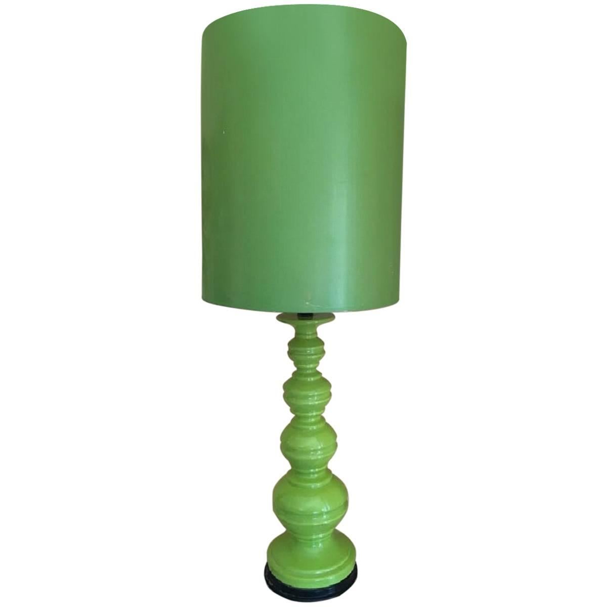 Mid Century Tall Table Lamp Glazed Green Vintage For Sale
