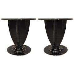 Pair of Round Art Deco Piano Lacquer Side Tables