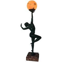 French Art Deco Nude Dancer Lamp by Molins-Balleste