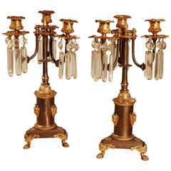 Pair of Regency Ormulu Bronze and Glass Candelabra