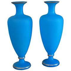 Pair of Blue Frosted Opaline Vases