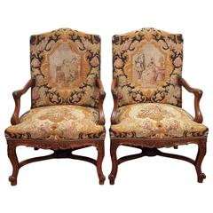 Pair of Antique French 19th Century Tapestry Armchairs Pair of Antique French 19th Century Tapestry Armchairs