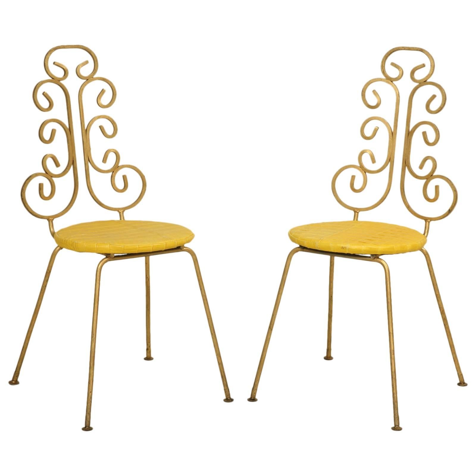 French Gilded Pair of Steel Chairs