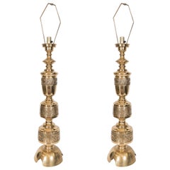 Pair of Chinoiserie Brass Table Lamps in the Style of James Mont