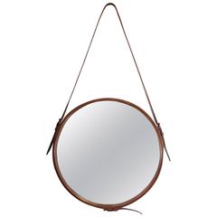 Round Adnet Wall Mirror with Brown Faux Leather Strap