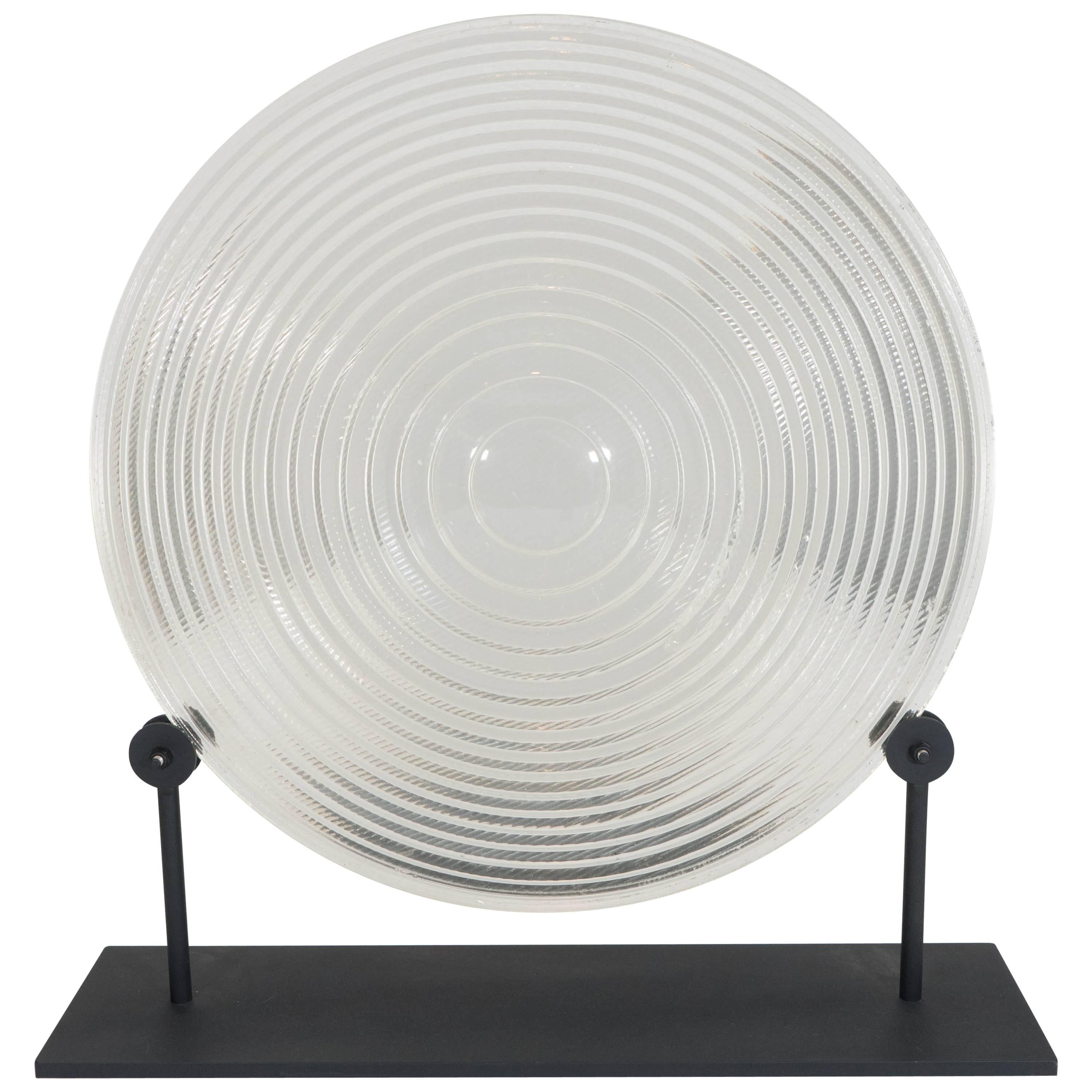 Round Optical Fresnel Lens in Borosilicate Glass on Display Stand