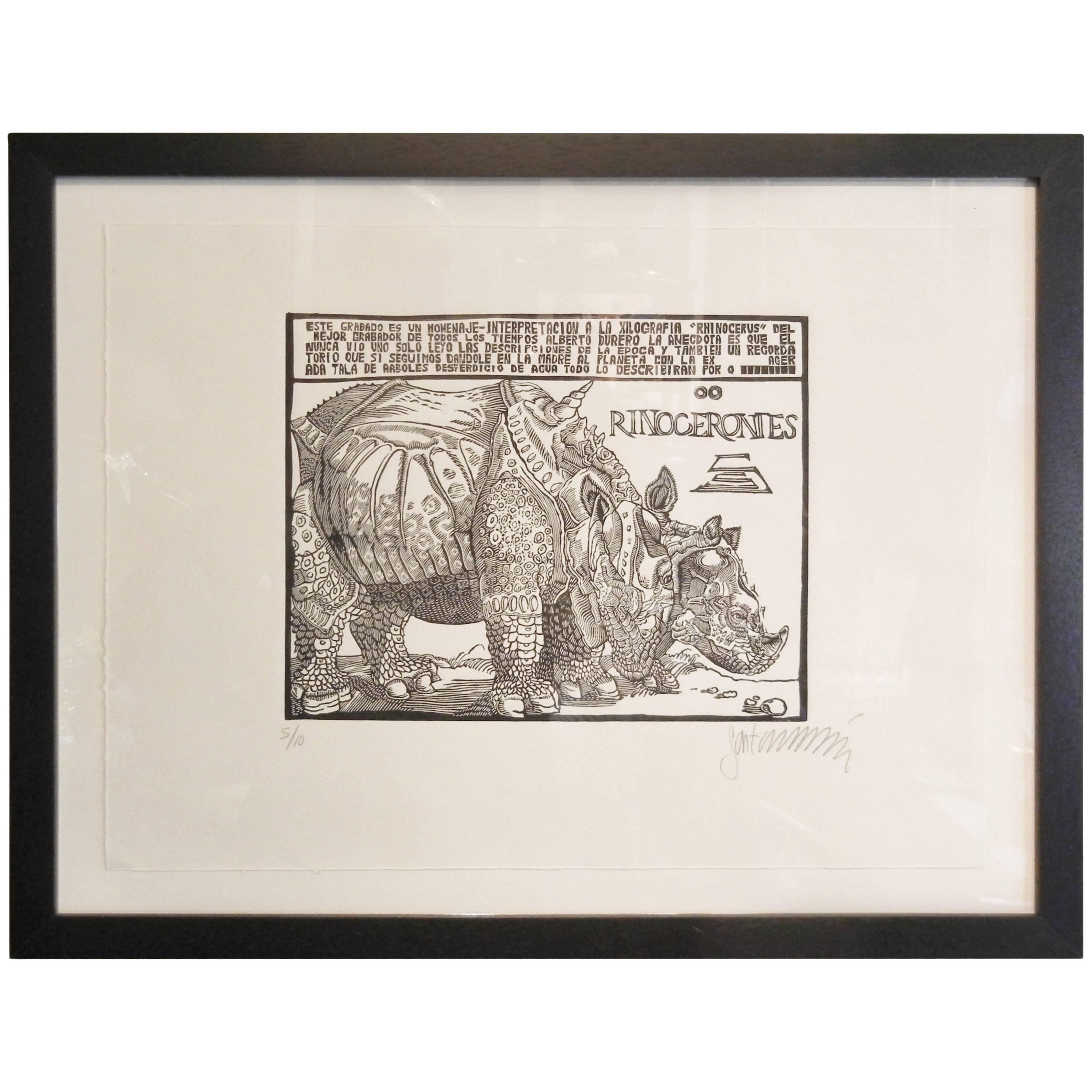 "Rinocerontes", Engraving by Sergio Sanchez Santamaria, Homage to Durer, 2010 For Sale