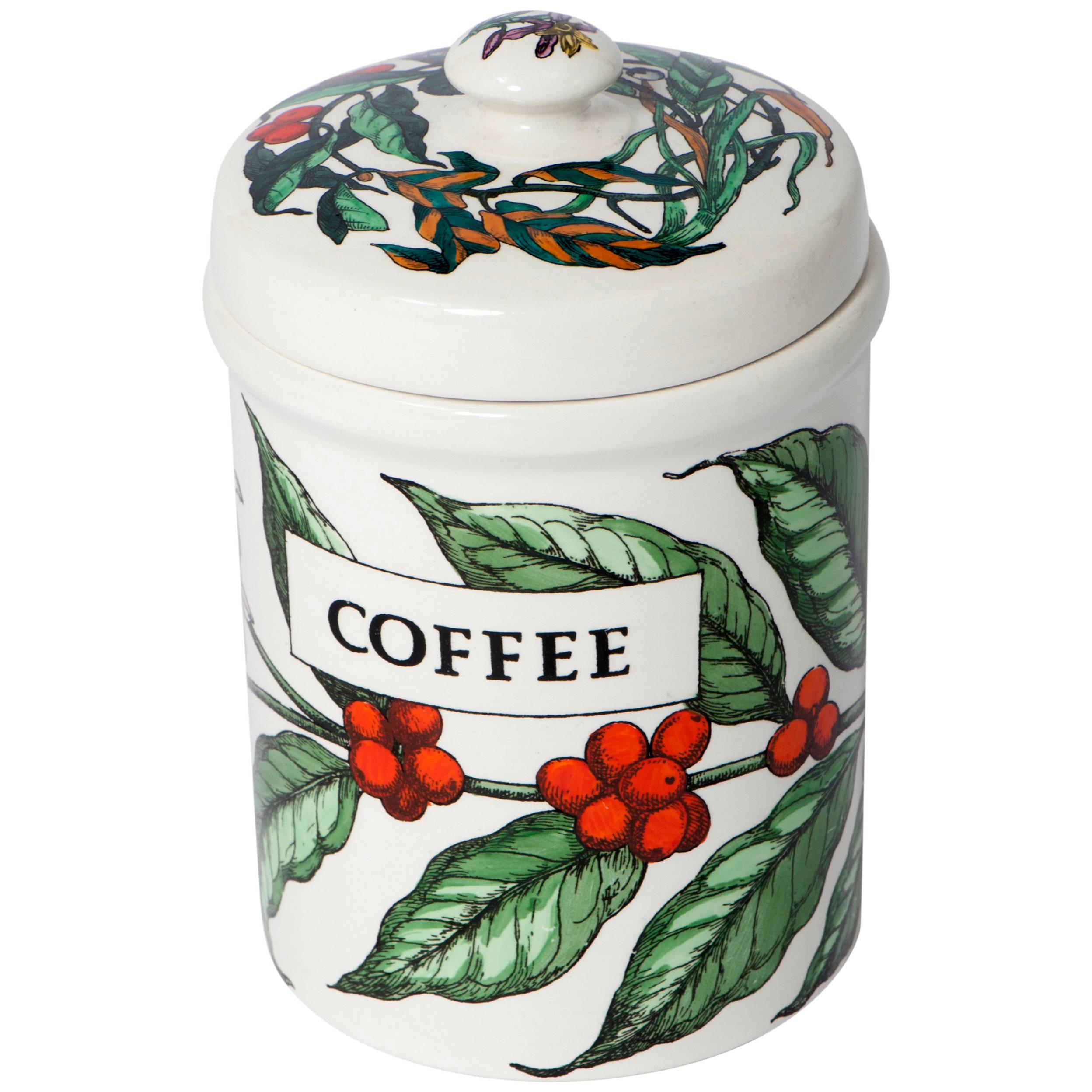 Piero Fornasetti porcelain coffee jar with cover, Italy circa 1960 For Sale