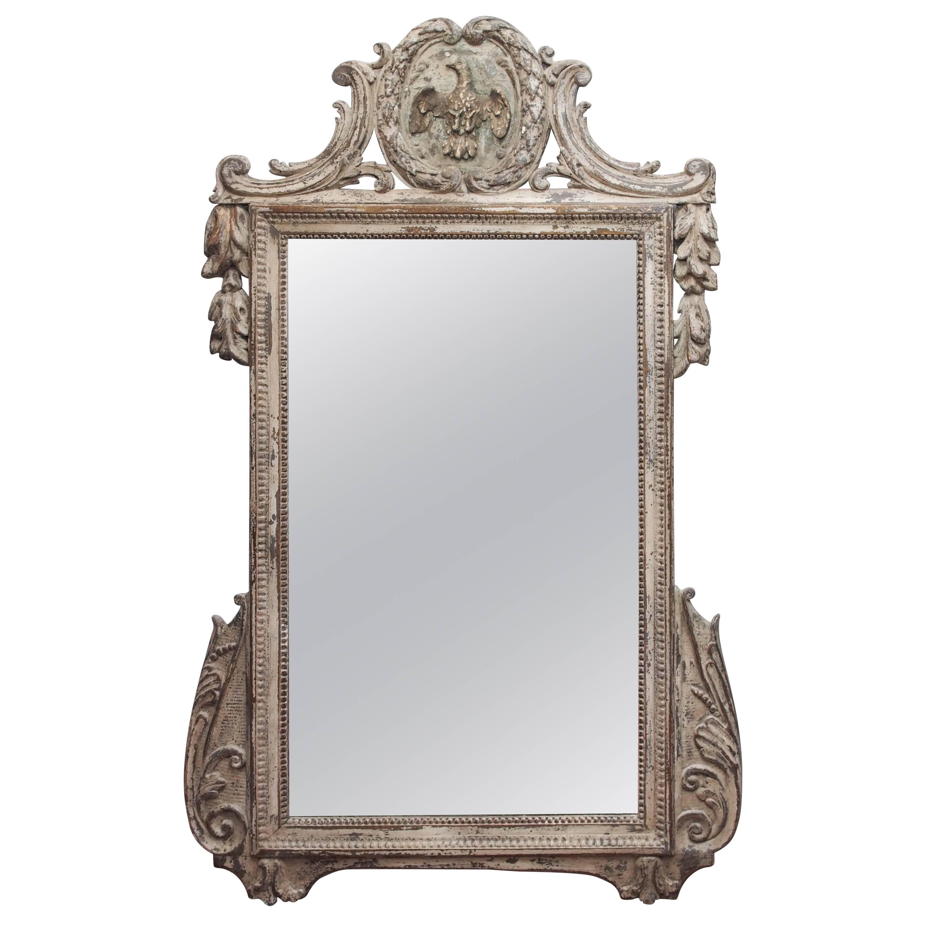 Large, Louis XVI Style Mirror with a Carved Pediment For Sale