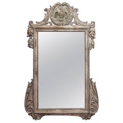 Antique Large, Louis XVI Style Mirror with a Carved Pediment