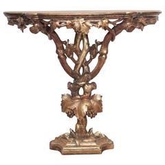 Italian Giltwood Console with Pedestal Base and Faux Marble Top
