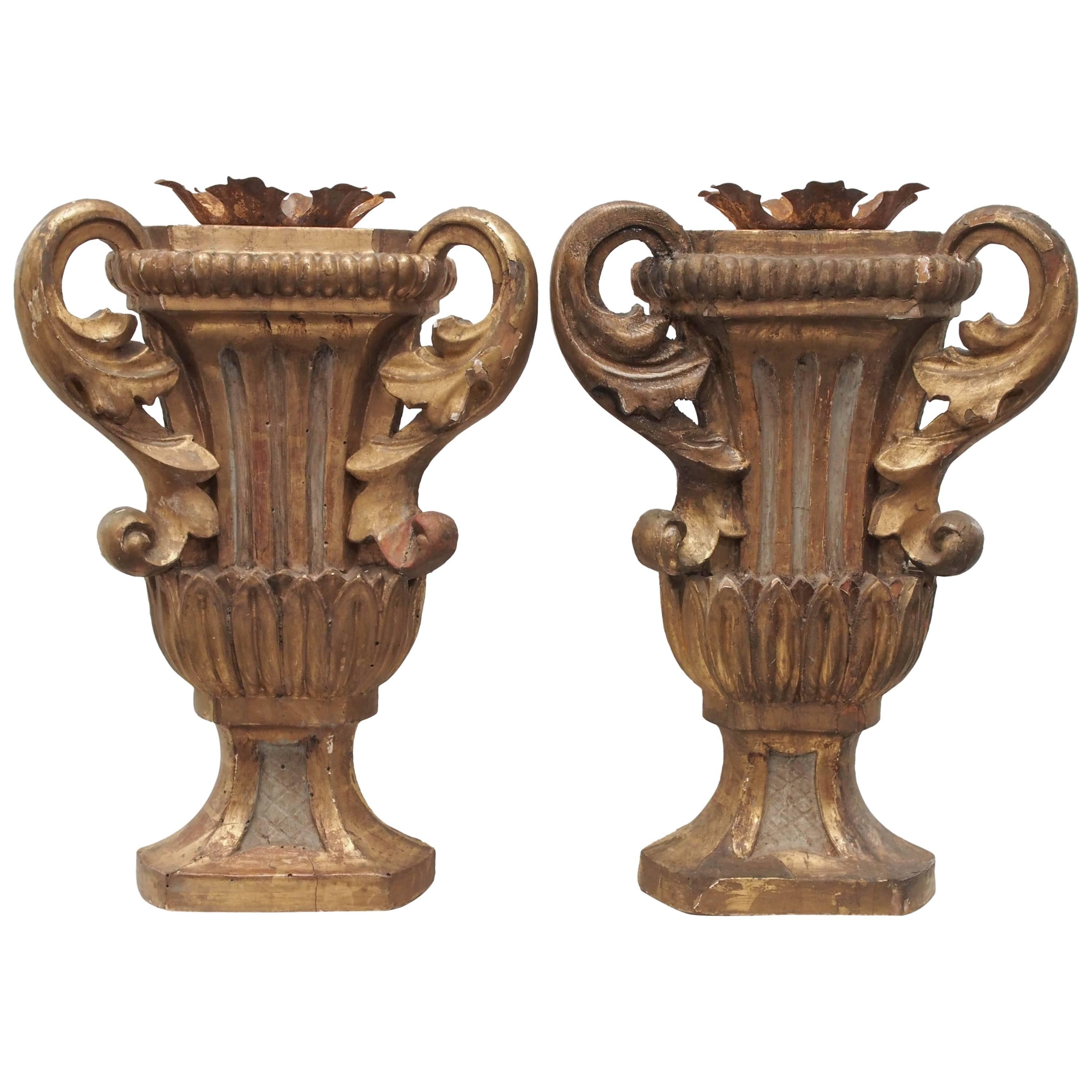 Pair of Italian Gilded Trophy Urns For Sale