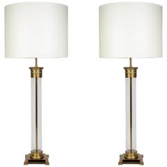 Refined Pair of Bronze and Glass Lamps