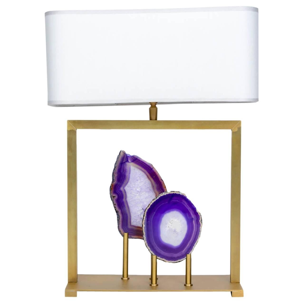 Charming Purple Agates and Brass Lamps For Sale